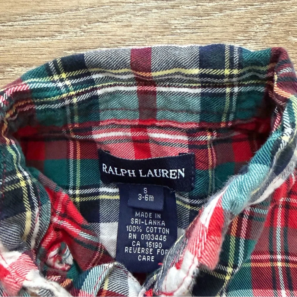 Ralph Lauren‎ boys' multicolor plaid button-down coverall Outfit 3-6M Preppy